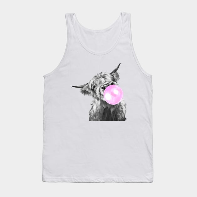 Bubblegum Black and White Highland Cow Tank Top by bignosework